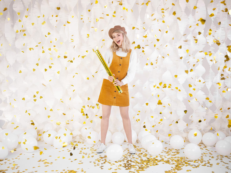 Vystřelovací konfety srdíčka zlaté lesklé 60 cm